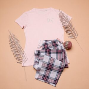 Ladies Personalised Pink Checked Pyjamas