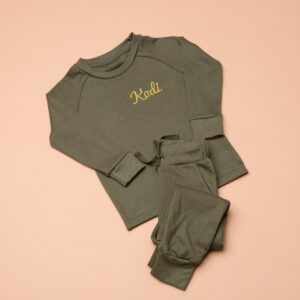Personalised Embroidered Khaki Loungewear