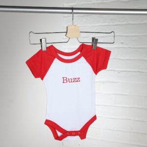 Personalised Contrast Red and White Baby Vest