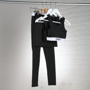 Personalised Girls Embroidered Black Crop Top and Leggings Set