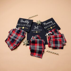Personalised Matching Family Checked Red Believes Christmas Pyjamas