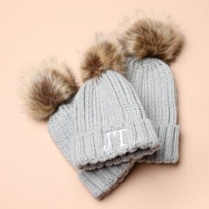 Personalised Grey Faux Fur Initial Pom Hat