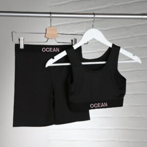 Personalised Girls Embroidered Black Crop Top and Cycling Shorts Set