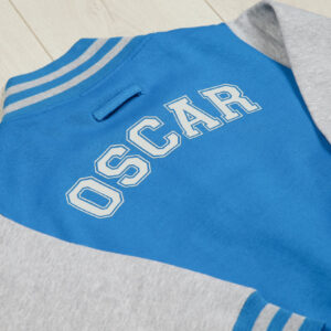 Personalised Saphire Blue and Grey Varsity Jacket