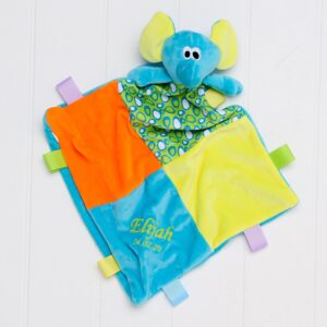 Personalised Multi Coloured Elephant Embroidered Baby Comforter