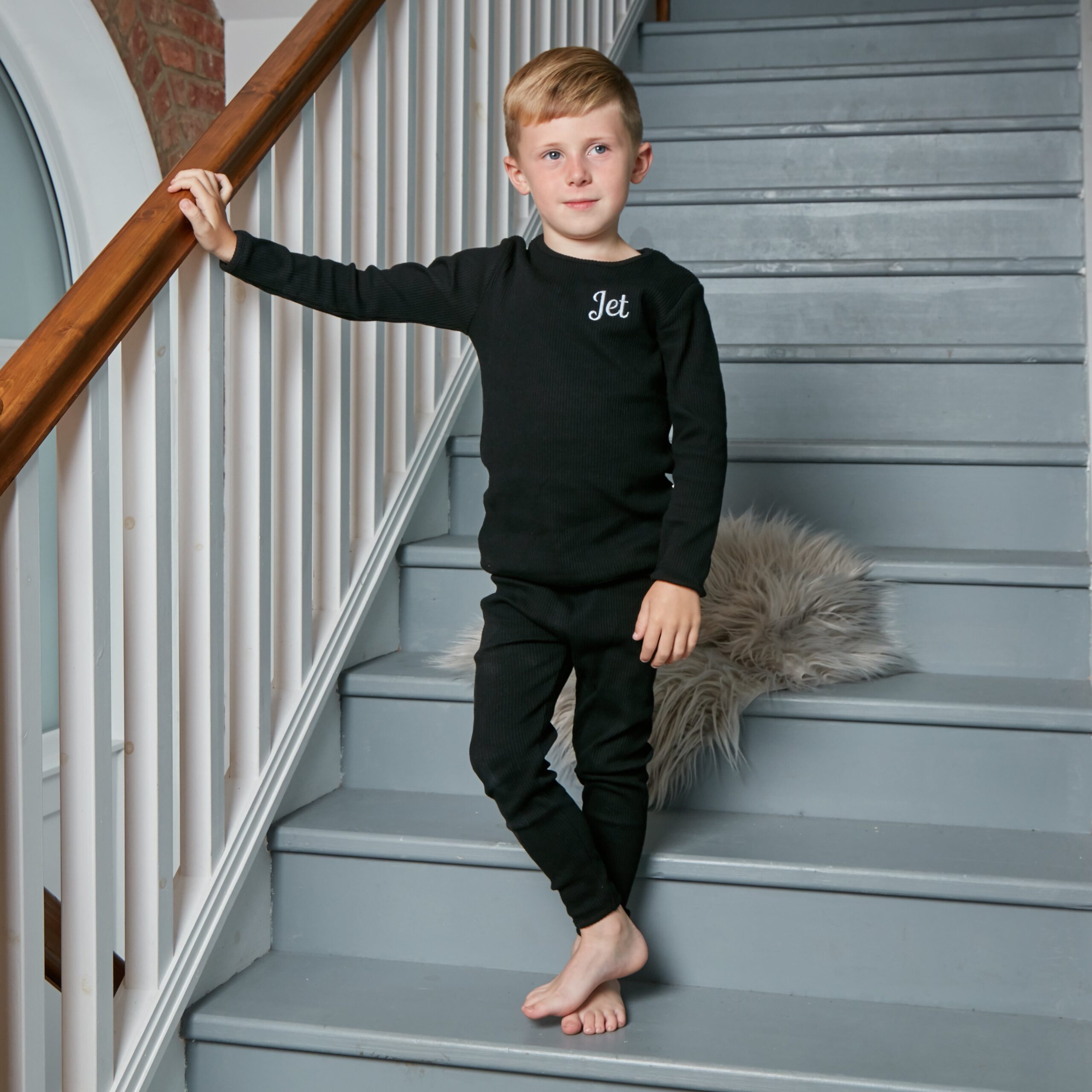 Personalised Black Ribbed Loungewear
