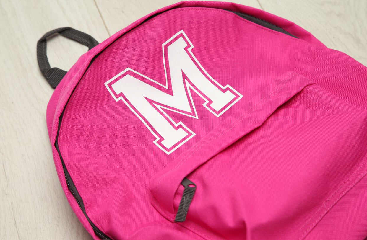 Personalised Varsity Initial Neon Orange Backpack - Image 4