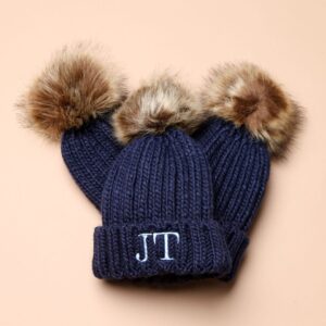 Personalised Navy Faux Fur Initial Pom Hat