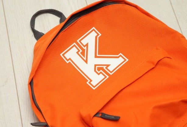 Personalised Varsity Initial Neon Orange Backpack