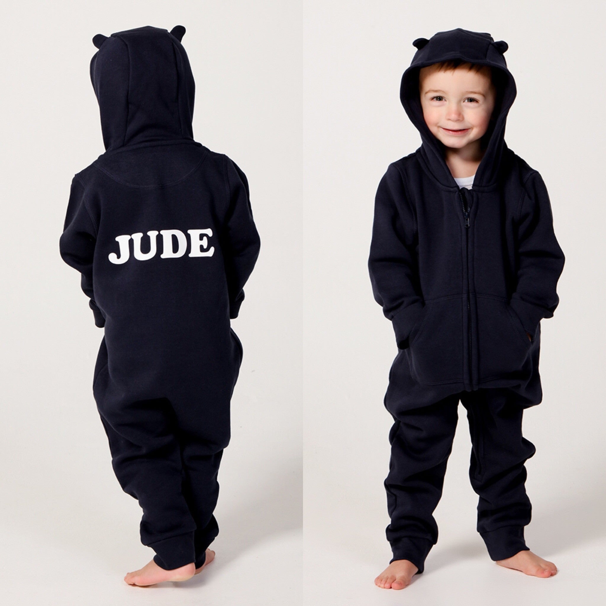 Personalised Luxury Black Baby Onesie Front View and Back View