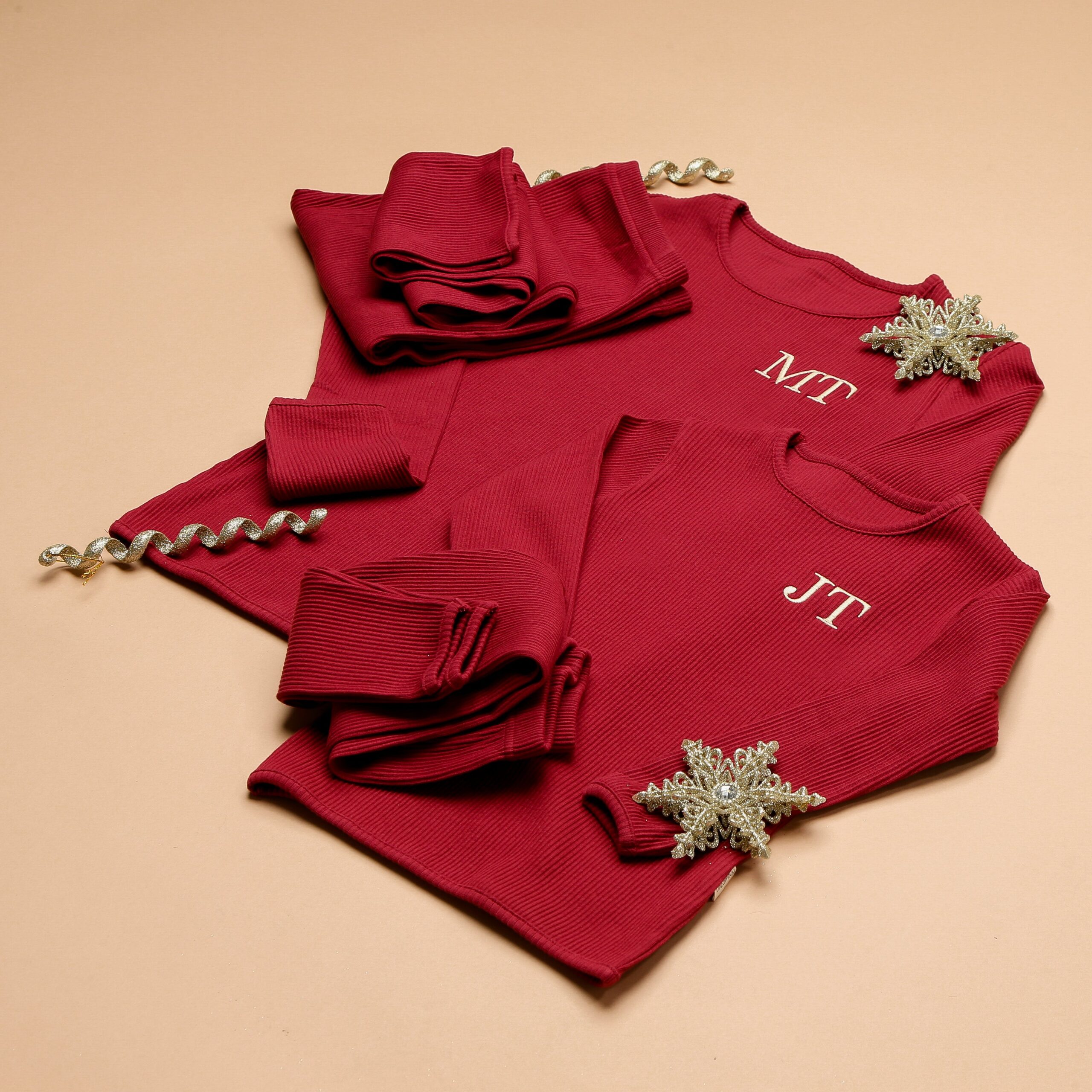 Personalised Adult and Kids Matching Embroidered Red Loungewear - Image 3