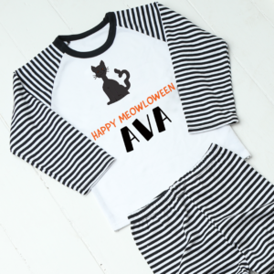 Personalised Meowloween Striped Pyjamas