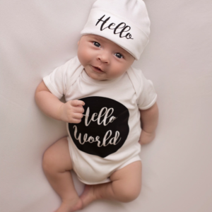 Unisex Hello World Baby Vest and Hat Set