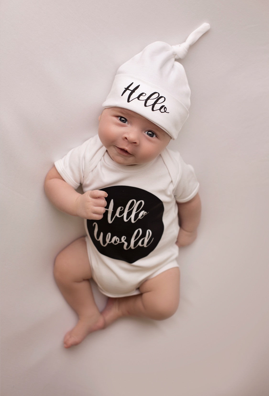 Unisex Hello World Baby Vest and Hat Set