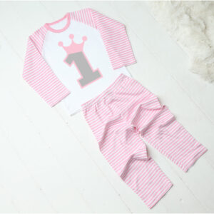 Personalised Pink and White Striped Number Birthday Pyjamas