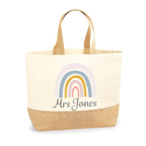 Personalised Rainbow Jute Canvas Bag XL