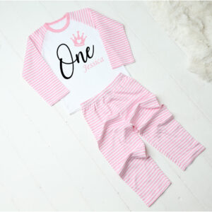 Personalised Pink and White Striped Age Birthday Pyjamas