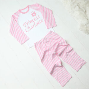 Personalised Pink and White Striped Princess Pyjamas