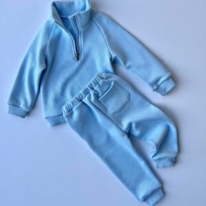 Personalised Frost Blue Kids Fleeced Ribbed Tracksuit
