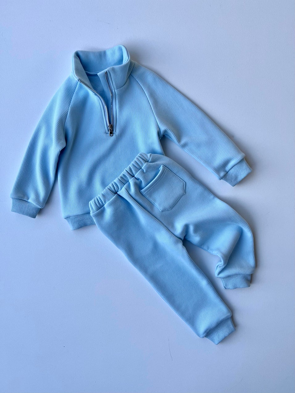 Personalised Frost Blue Kids Fleeced Ribbed Tracksuit