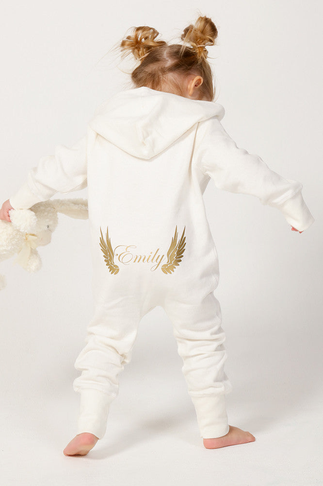 Personalised Angel Wings Baby Onesie Child Posing with Arms out